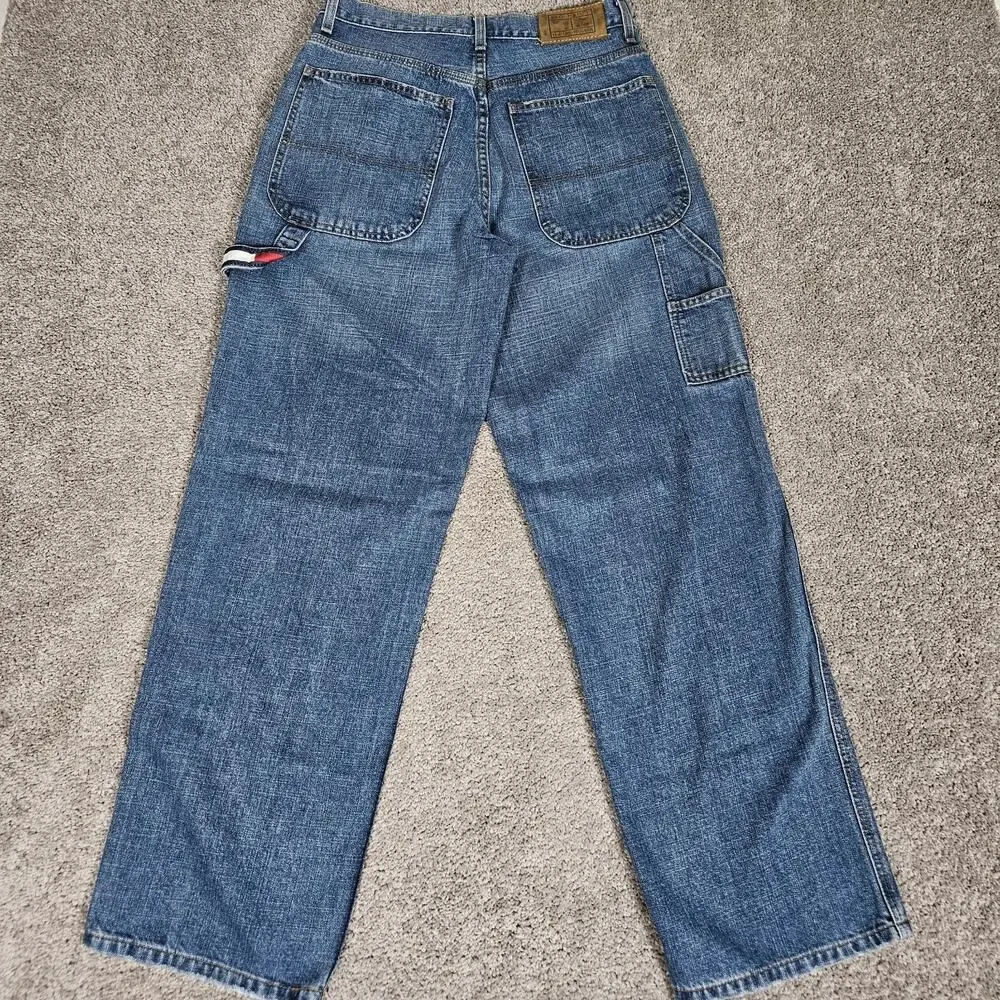 Vtg Tommy Hilfiger Jeans Mens 30x32 Dark Wash Baggy Carpenter Y2K Skater Preppy